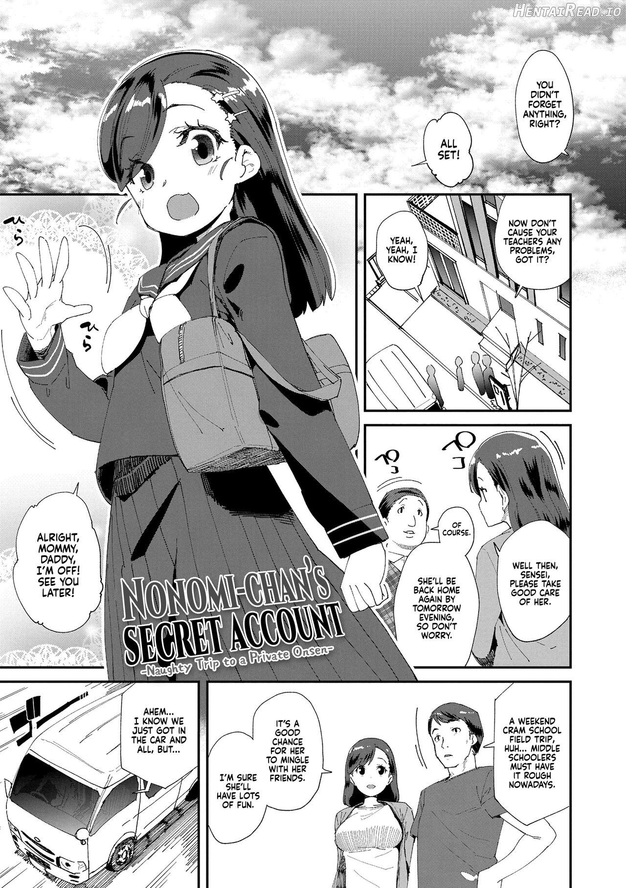 Uraaka Yatteru Nonomi-chan -Koshitsu Onsen Dosukebe Gasshuku- Chapter 2 - page 1