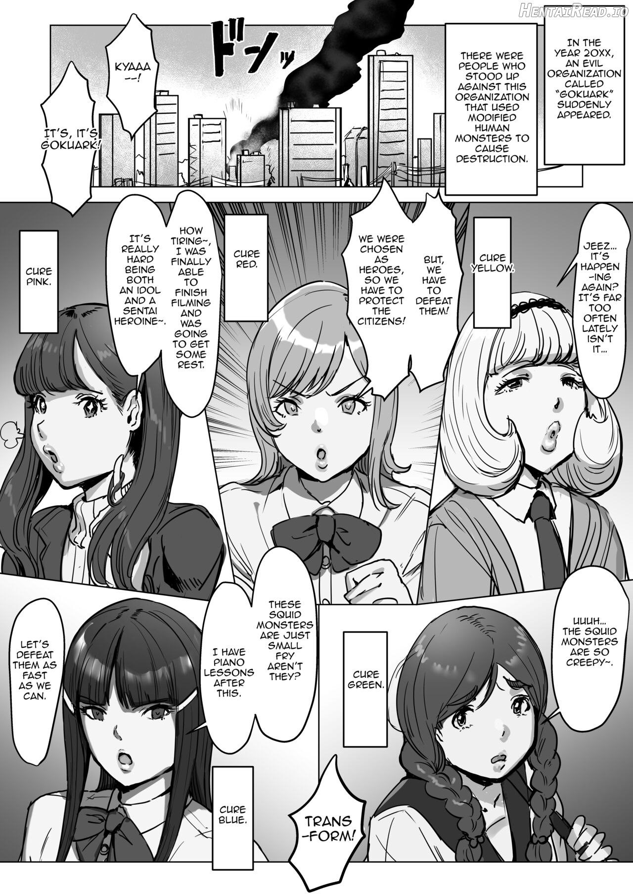 Meshi Shinja - Sentai Red's Dick Battle with a Futanari Monster Tale Chapter 1 - page 1