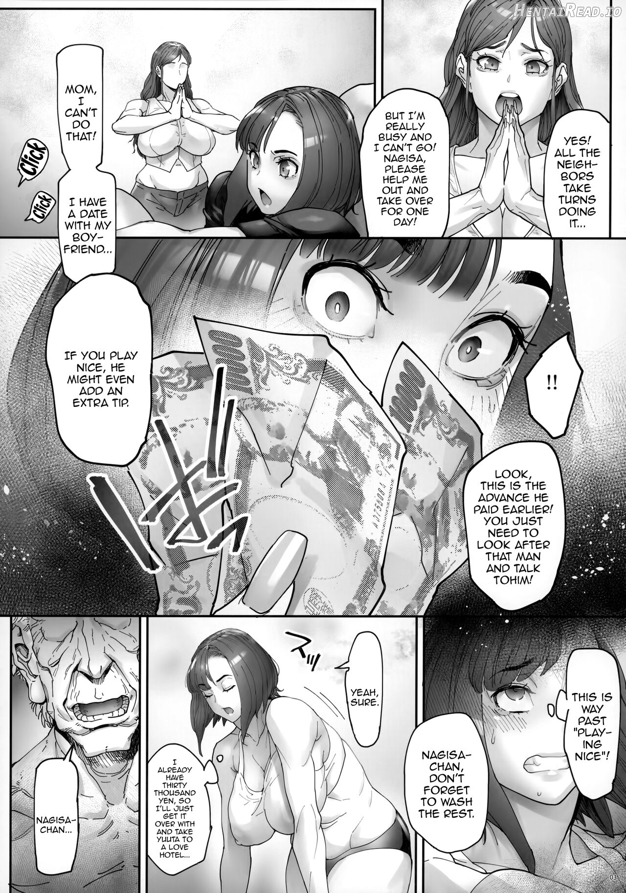 Kaigo Beit de Iroboke Jijii no Gouin na Yokkyuu to Okane no Mae ni Chitai o Sarasu JK Chapter 1 - page 4