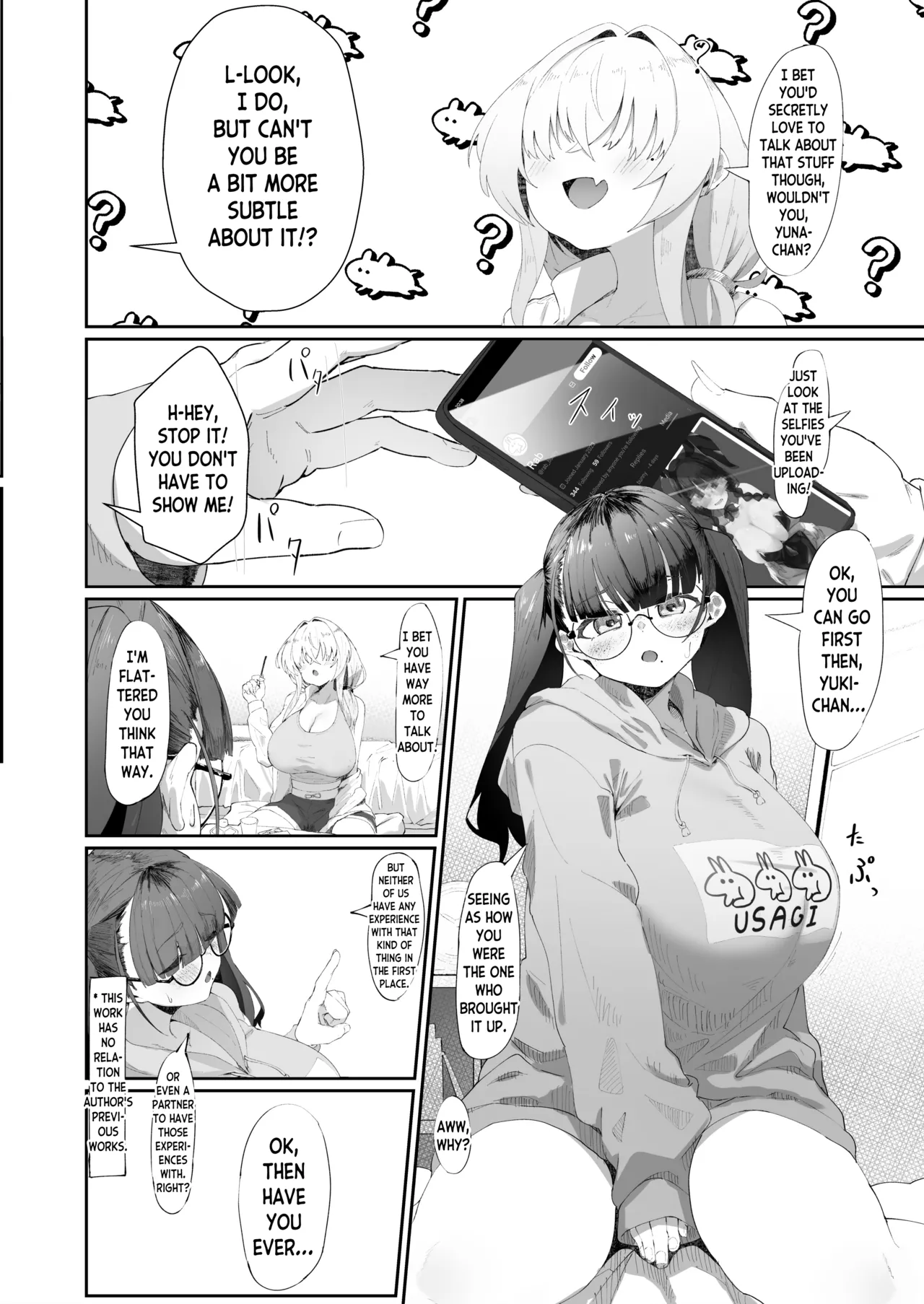 Koko de no Ohanashi wa Subete Mousou desu!! Jimi Kyonyuu Megane-chan to Mekakure Kyonyuu Gal-chan Futari no Yoru no Mousou Waidan Chapter 1 - page 4