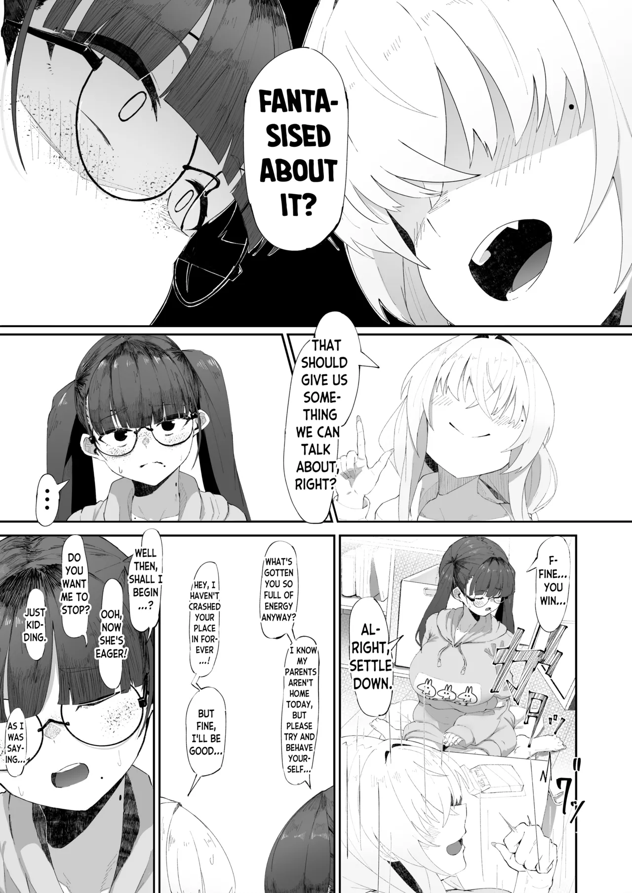 Koko de no Ohanashi wa Subete Mousou desu!! Jimi Kyonyuu Megane-chan to Mekakure Kyonyuu Gal-chan Futari no Yoru no Mousou Waidan Chapter 1 - page 5