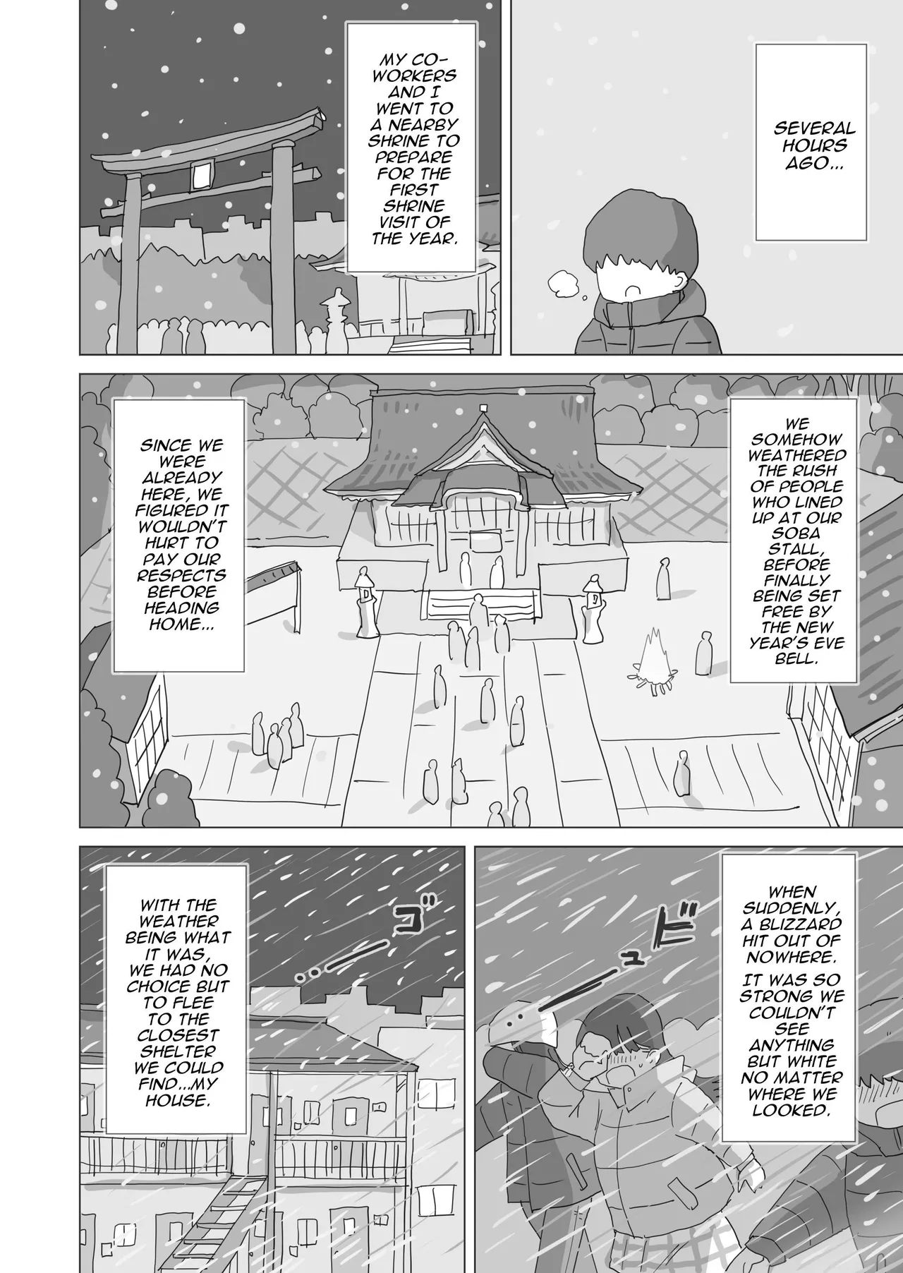 Aru Ooyuki no Tsumetai Yoru Boku no Ie no Futon no Naka de Beit-saki no Onnanoko-tachi ga Naisho de Micchaku Atatame Ecchi Shite Kureta Chapter 1 - page 5