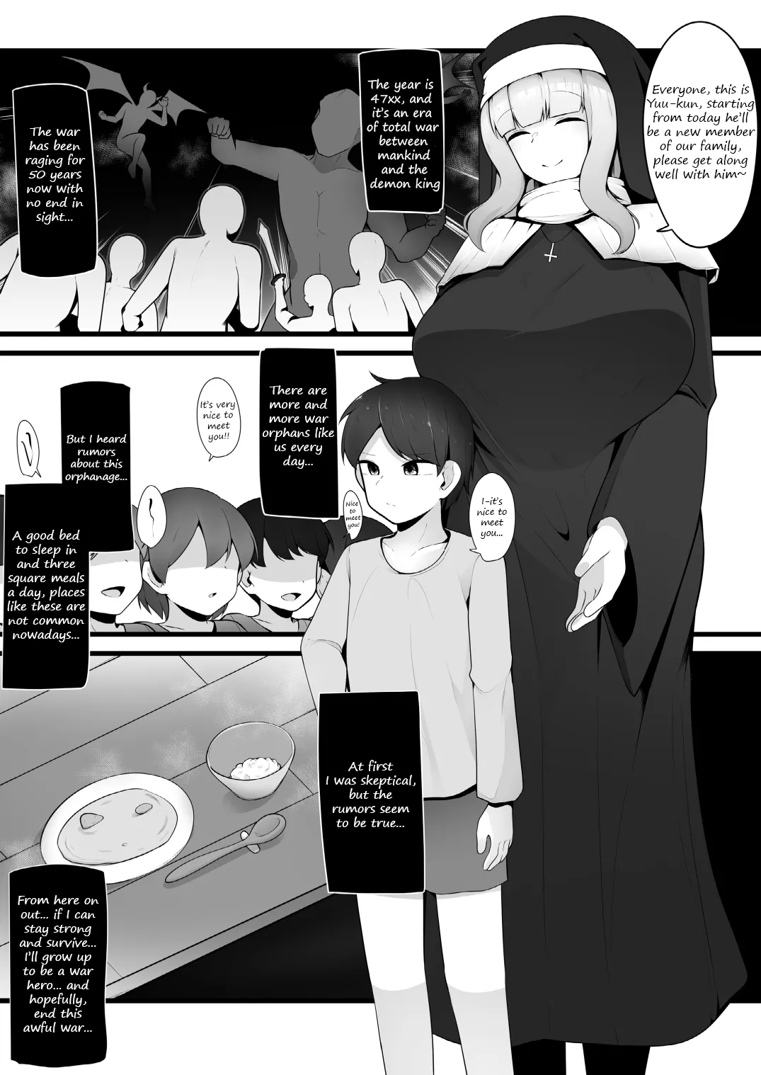 A story about a kind nun Onee-san who turns out to be a succubus, and being forced into a contract with her after discovering her secret Chapter 1 - page 2